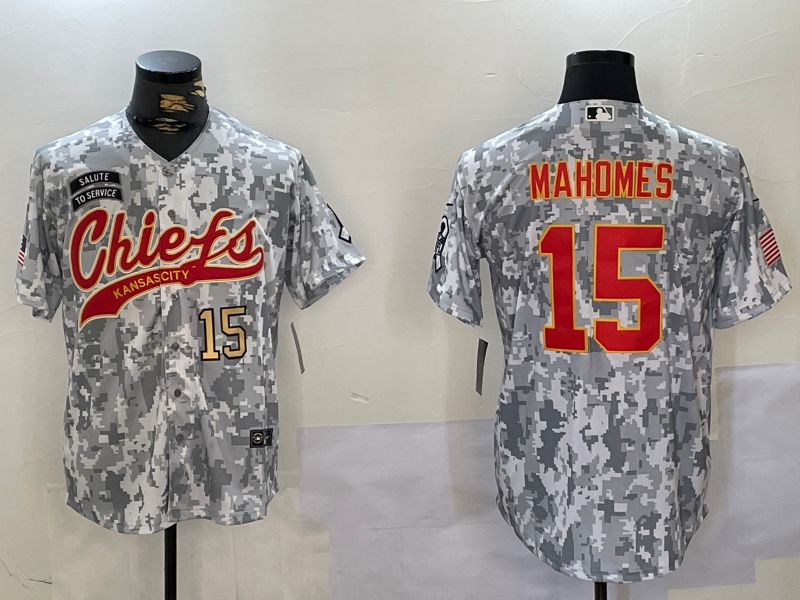 Men Kansas City Chiefs 15 Mahomes Nike Arctic Camo 2024 Salute to Service Limited NFL Jersey style 2